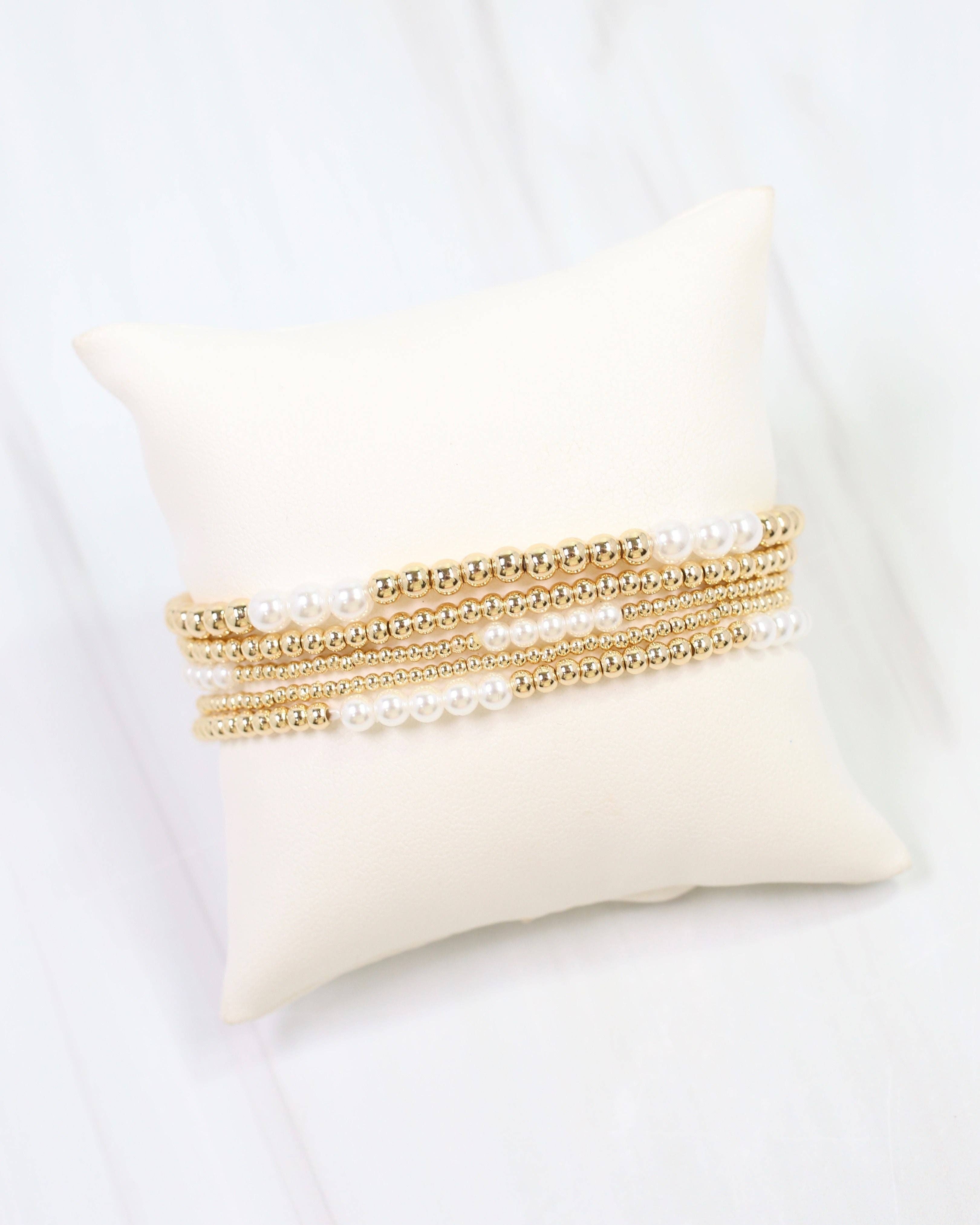 Bartlesville Pearl Beaded Bracelet Set Gold