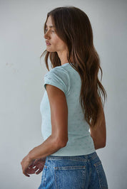 Seamless Eyelet Round Neck Short Sleeve Top