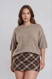 PLUS HEATHERED CREW NECK BOXY PULLOVER
