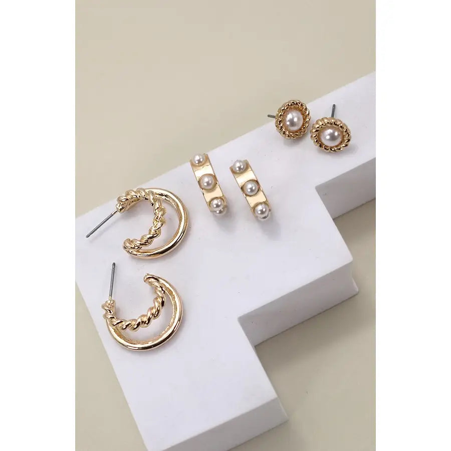 Pearl Gold Hoop Trio