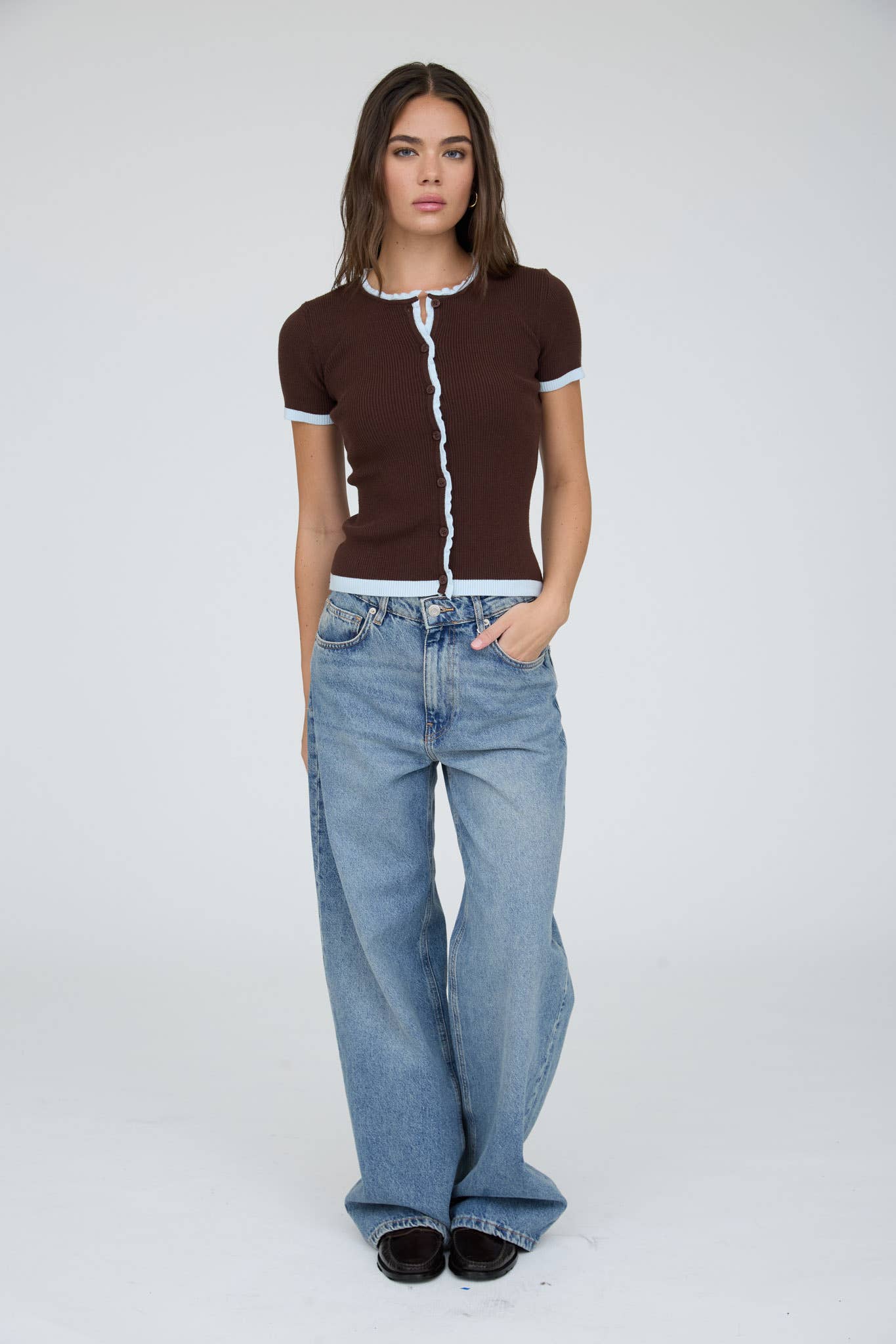 CONTRAST TRIM KNIT CARDIGAN