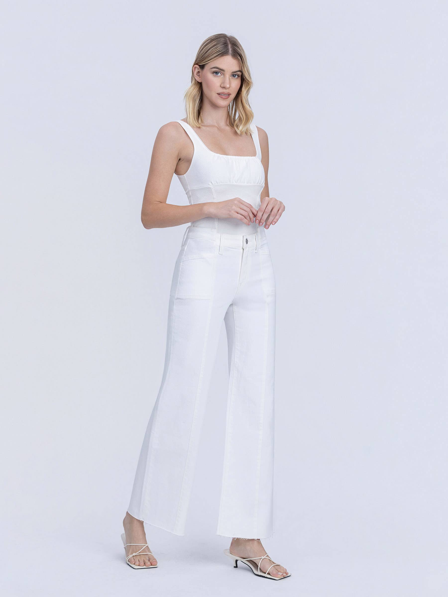 HIGH RISE STACKED WAISTBAND OPTIC WHITE WIDE JEANS