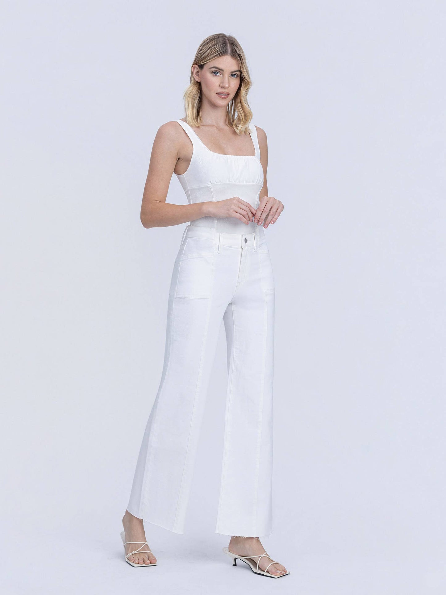 HIGH RISE STACKED WAISTBAND OPTIC WHITE WIDE JEANS