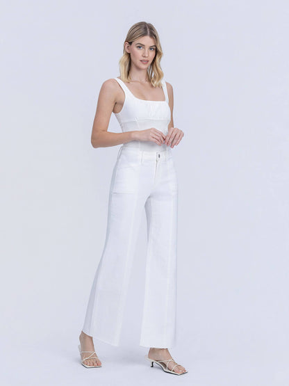 HIGH RISE STACKED WAISTBAND OPTIC WHITE WIDE JEANS