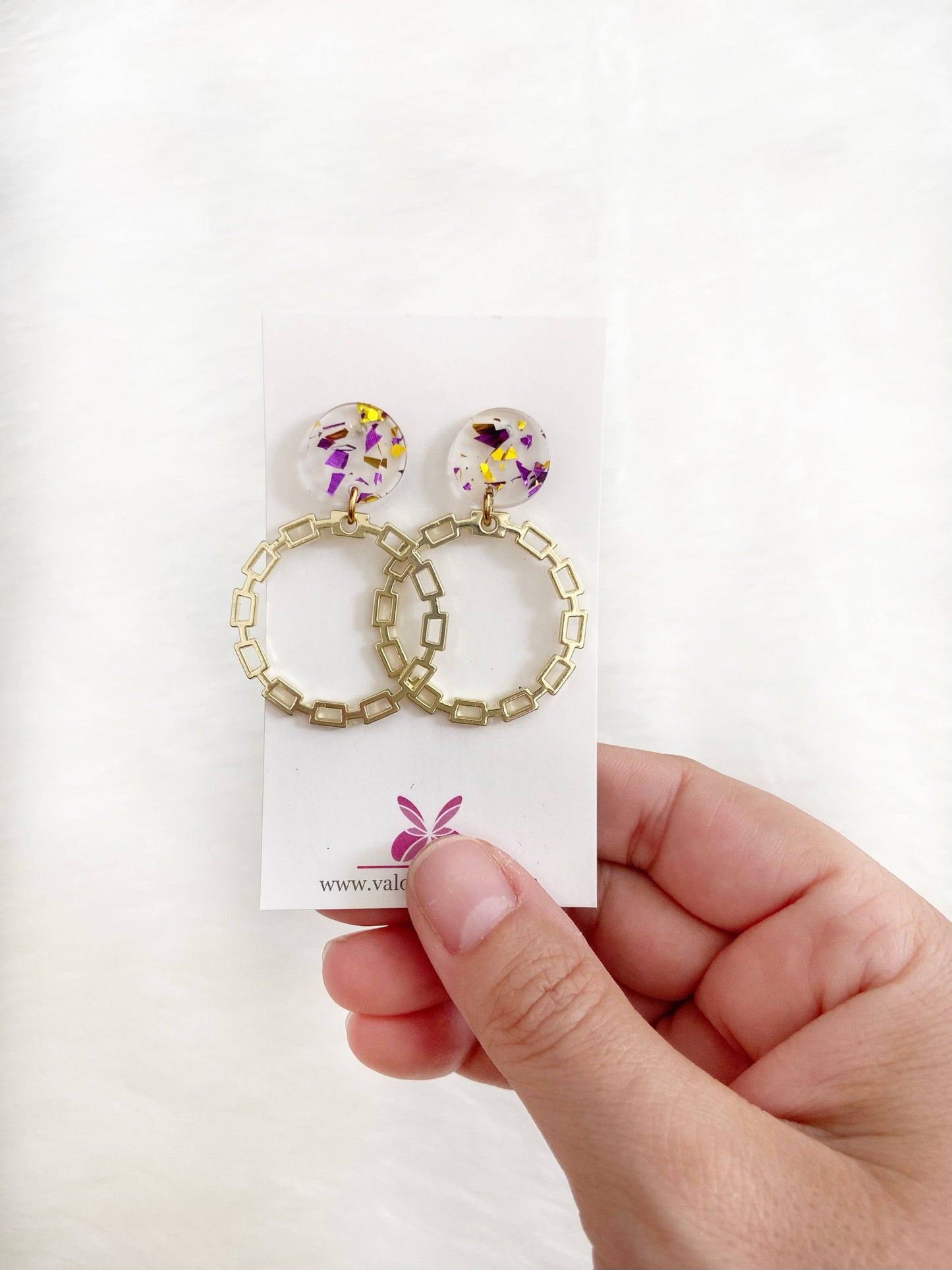 Purple & Gold Confetti Hoop Earrings