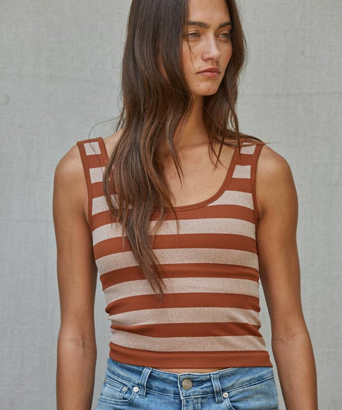 Knit Striped Seamless Padded Tank Top