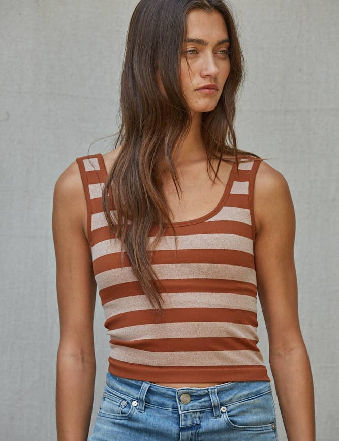 Knit Striped Seamless Padded Tank Top