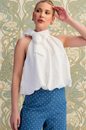 High Neck Tie Wrap Balloon Sleeveless Top