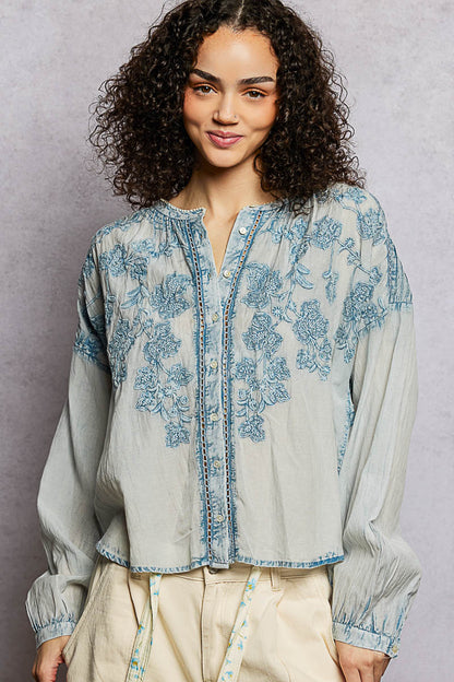 Embroidered Denim Top