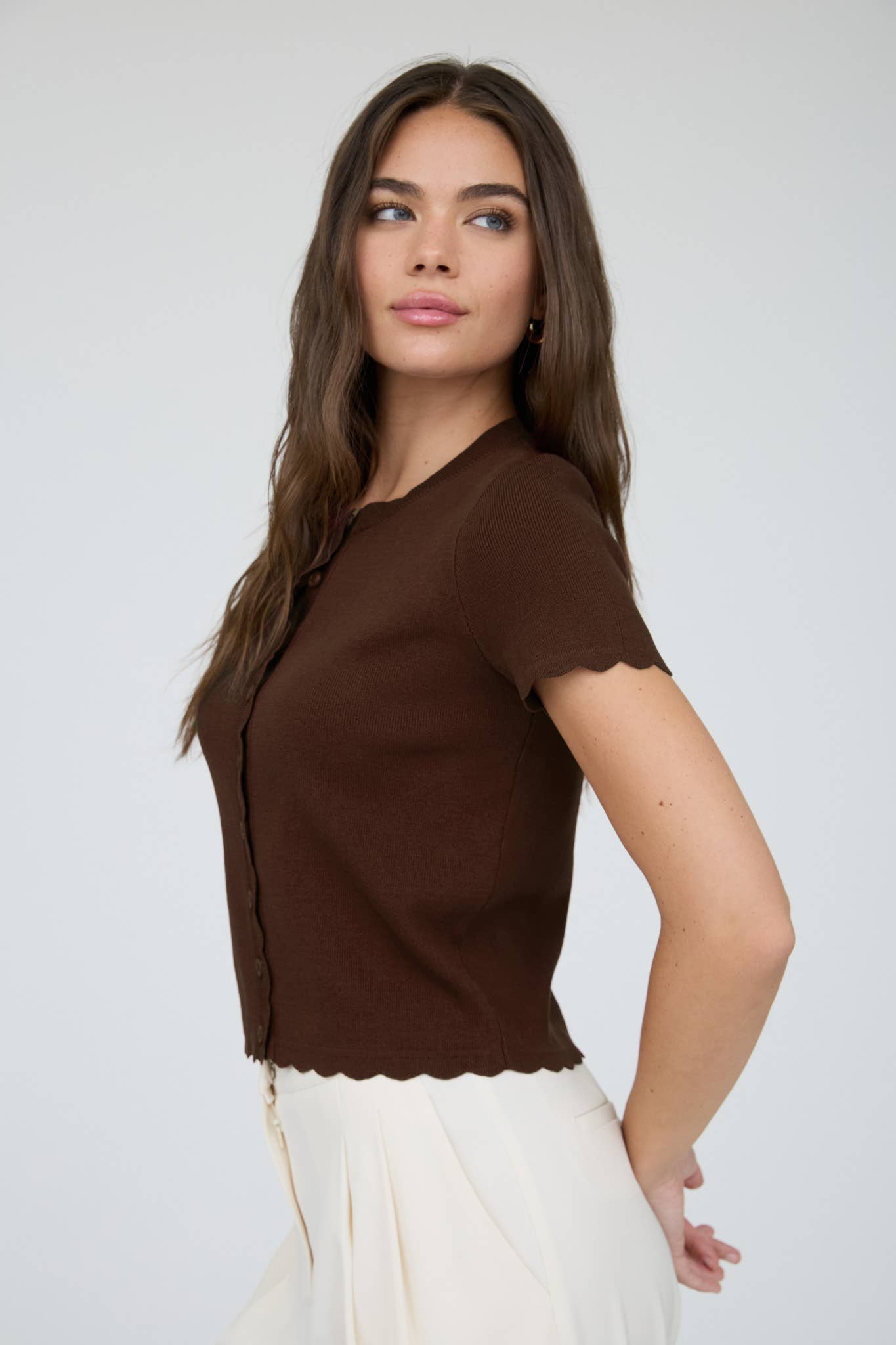 SCALLOPED BUTTON DOWN CARDIGAN