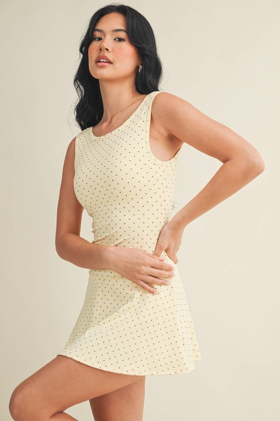 Polka Dot Print A-Line Mini Dress with Drop Waist