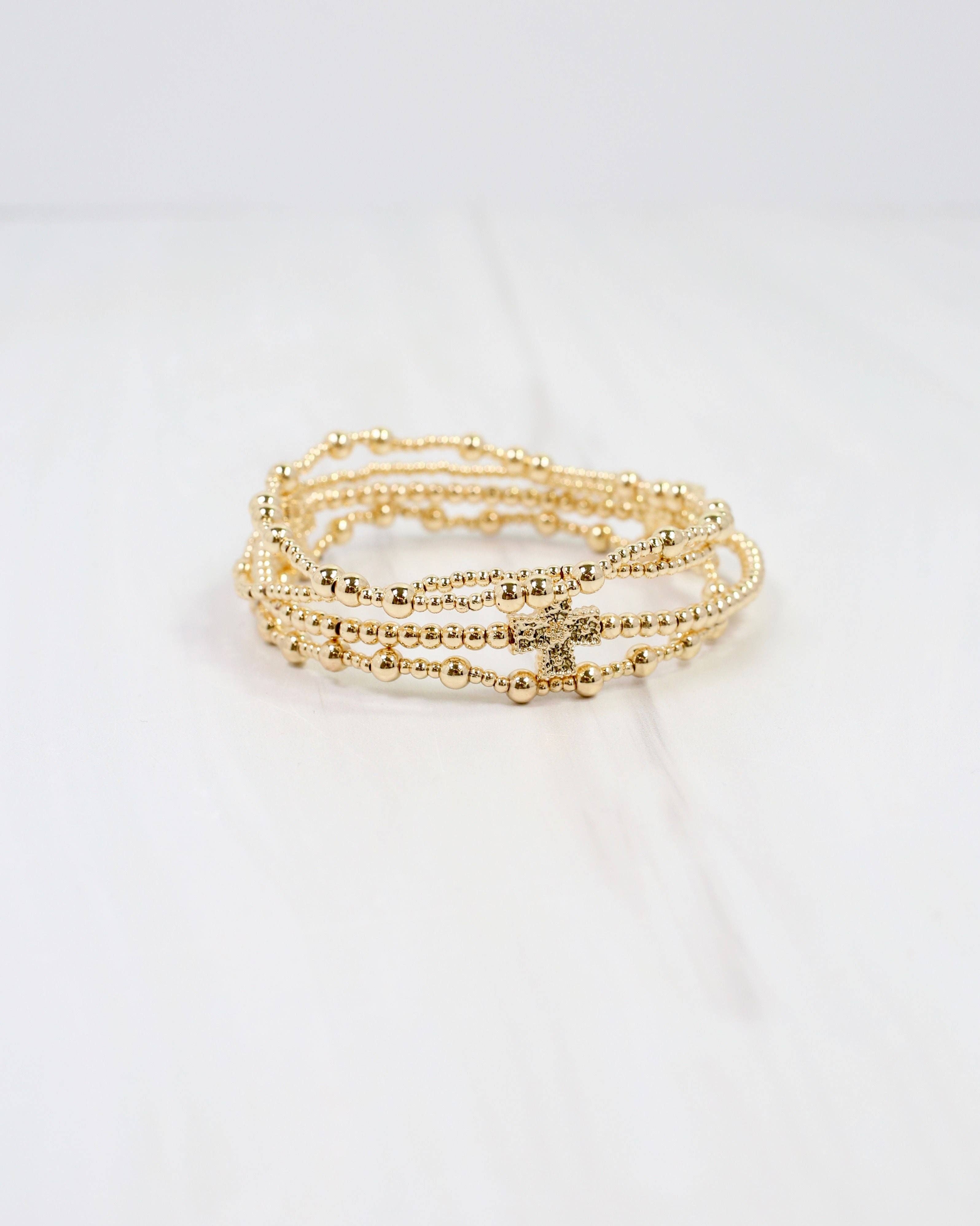 Altus Beaded Cross Bracelet Set Gold