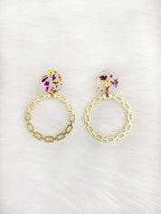 Purple & Gold Confetti Hoop Earrings