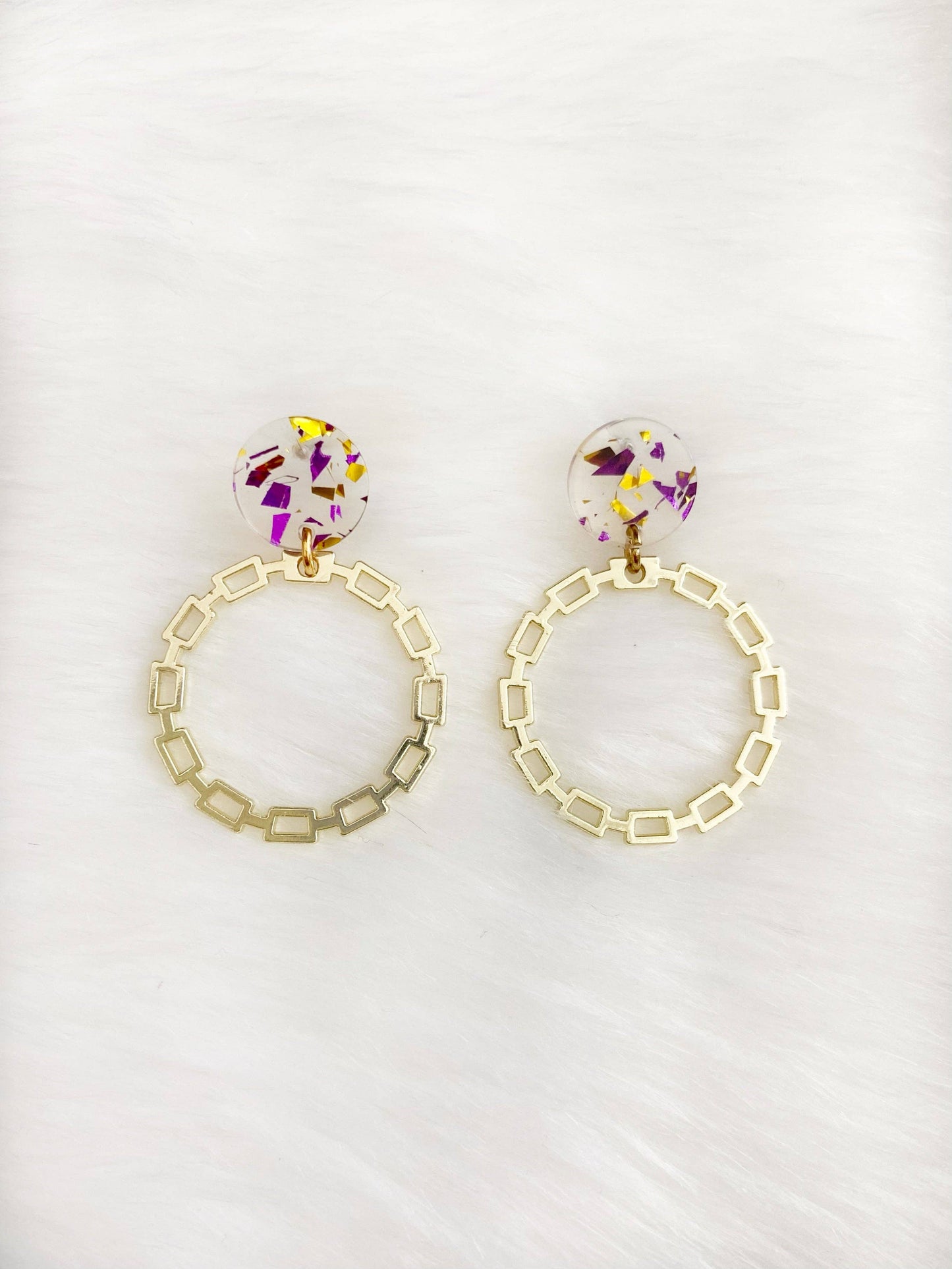 Purple & Gold Confetti Hoop Earrings