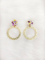 Purple & Gold Confetti Hoop Earrings
