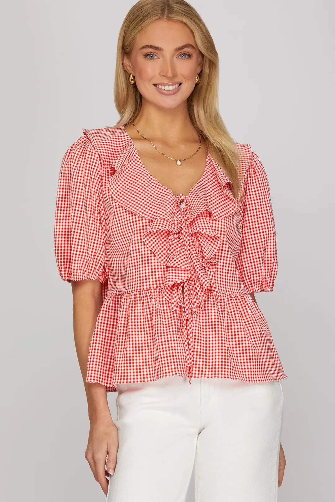 Woven Ginham Check Ruffled Tp\op