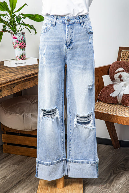 Light Washed Cuffed Denim Jeans