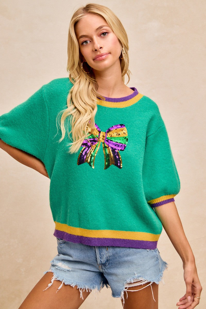 Sequin Bow Mardi Gras Top
