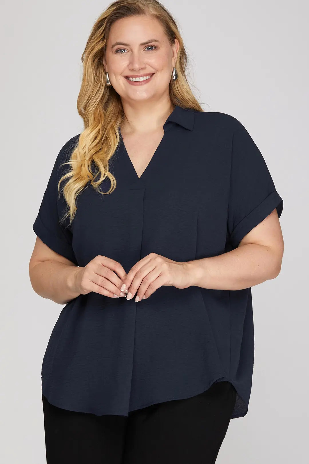 Plus-Drop Shoulder Collared Top