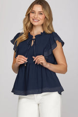 Ruffle Sleeve Stich Detail Top