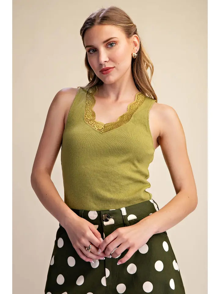 Sleeveless Lace Trim Tank