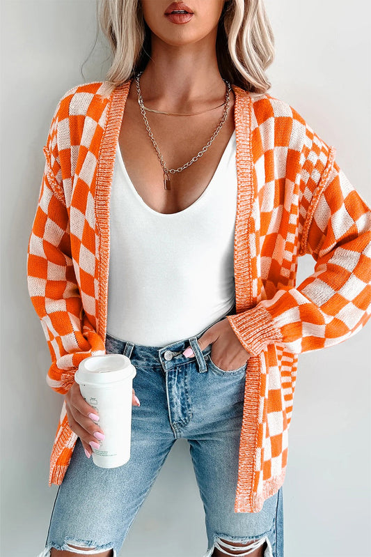 Checkered Open Front Cardigan