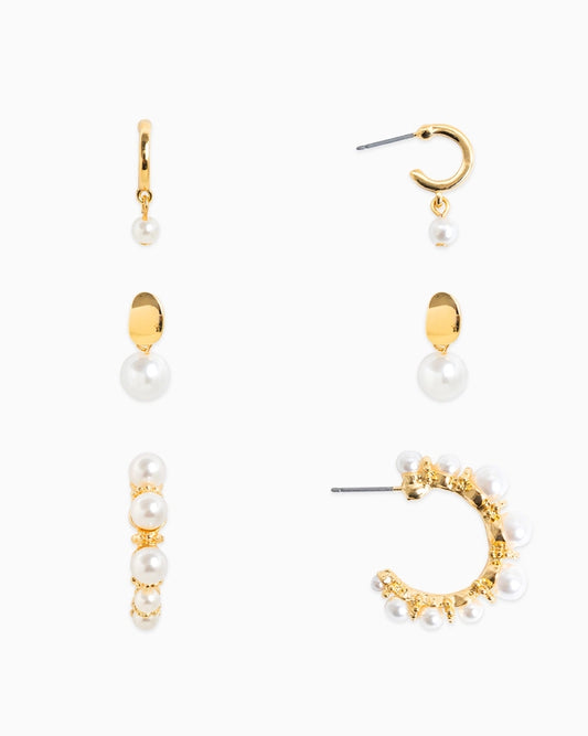 Pearl Drop Hoop Earrings Set