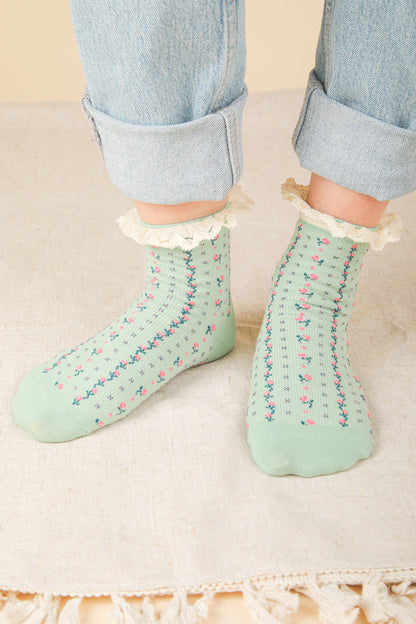 Lace Trim Floral Socks