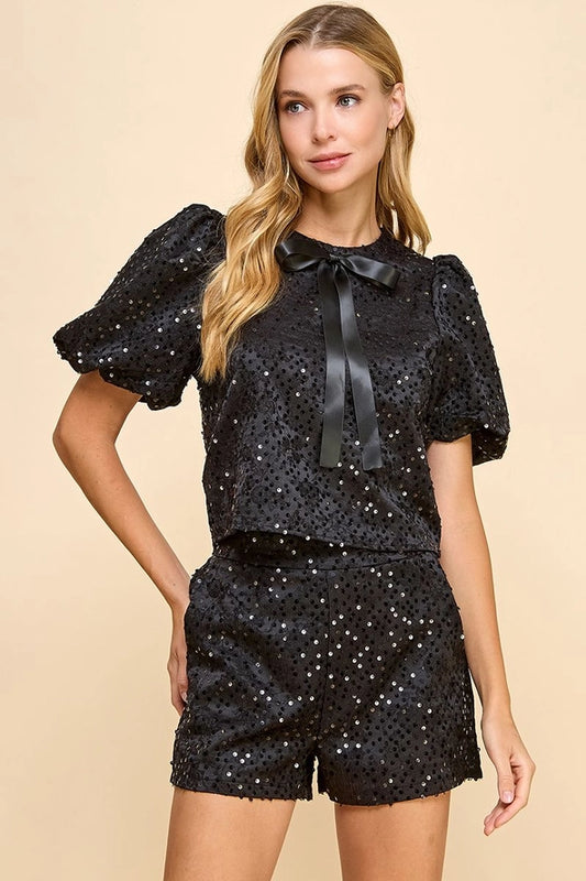 Sequins Bow Top and Shorts