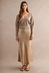 V Neck Sweater Top & Satin Midi Dress