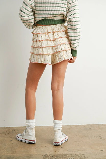 Floral Tiered Ruffle Mini Skort