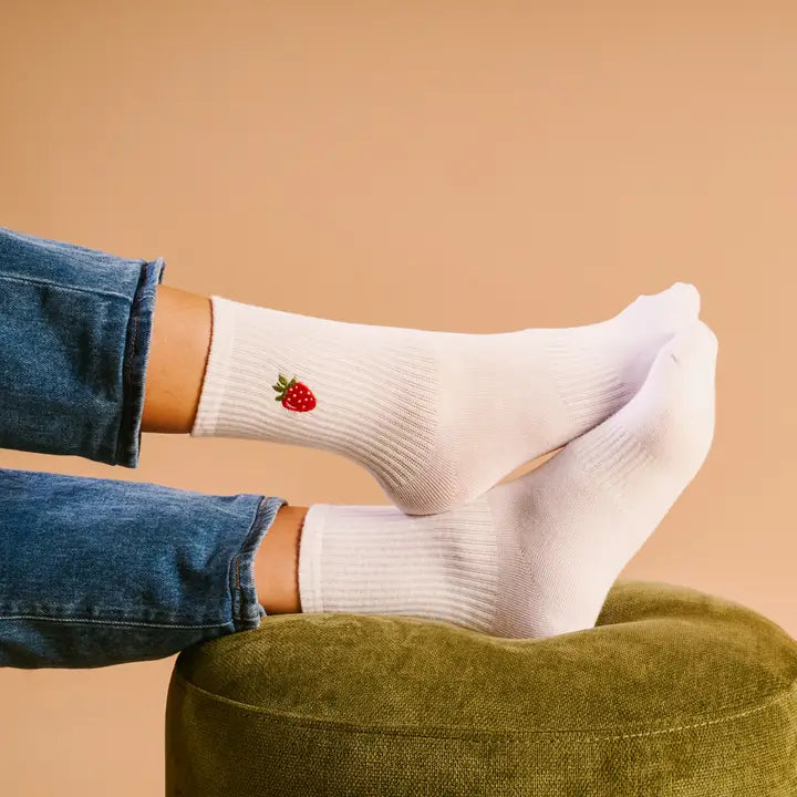 Strawberry Embroidered Socks