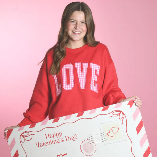 Lulu Mac "LOVE" Pink Gingham Sweatshirt